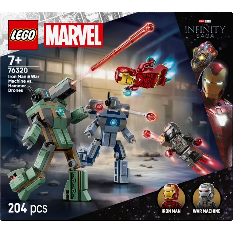 Brinquedo de construção LEGO Marvel Super Heroes Iron Man War Machine conjunto 76320, 204 peças, 2 minifiguras, 100 mm de altura