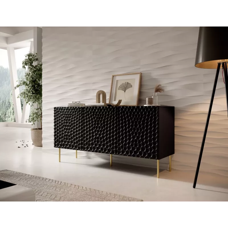 Cama Meble HOLE cómoda 152x42,5x74,5 cm, preto mate