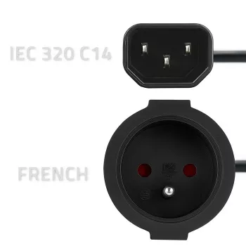 Adaptador de alimentação QOLTEC IEC 320 C14 para ficha francesa, cabo de 0,15 m