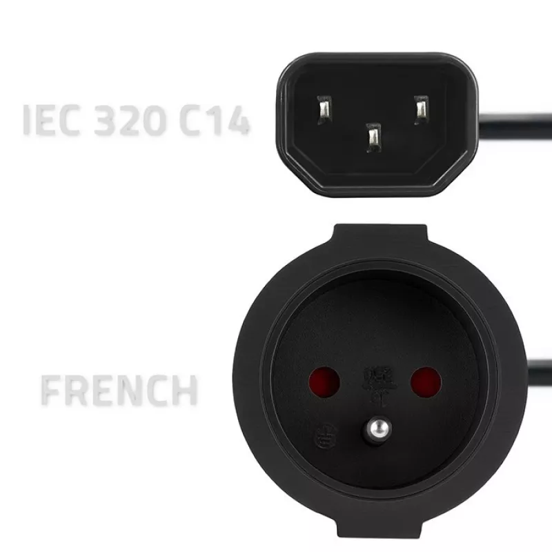 Adaptador de alimentação QOLTEC IEC 320 C14 para ficha francesa, cabo de 0,15 m