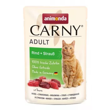 Comida húmida para gatos Animonda Carny Beef & Ostrich 85 g — gatos adultos, sem cereais, saqueta