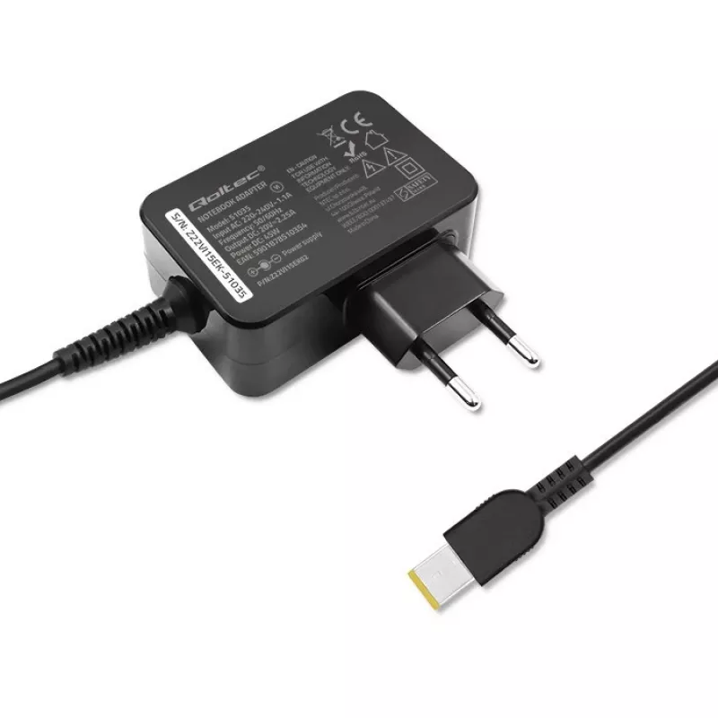 Qoltec 51035 adaptador de alimentação para Lenovo 45 W, 20 V 2,25 A, Slim tip+pin, para interior, preto