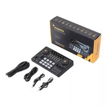 Interface de áudio USB MAONO AME2 preto com efeitos integrados, placa de som compacta de secretária