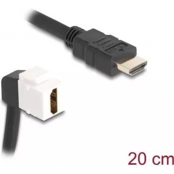 Cabo de módulo Keystone DeLOCK HDMI ficha macho para ficha fêmea 90° dobrado 8K 60 Hz 20 cm preto
