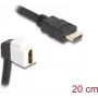 Cabo de módulo Keystone DeLOCK HDMI ficha macho para ficha fêmea 90° dobrado 8K 60 Hz 20 cm preto