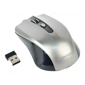 Rato sem fios GEMBIRD MUSW-4B-04-BG — para destros, ótico 1600 DPI, 4 botões, RF Wireless, preto/cinzento