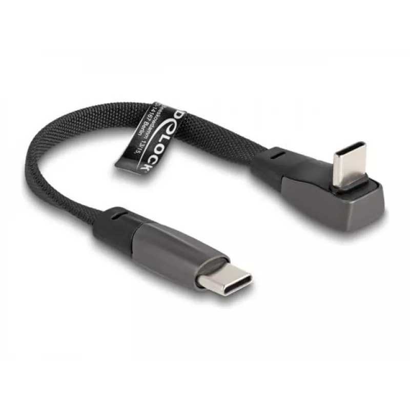 Cabo plano USB 2.0 DeLOCK conector macho USB Type-C para conector macho USB Type-C em ângulo PD 3.0 60 W 14 cm preto