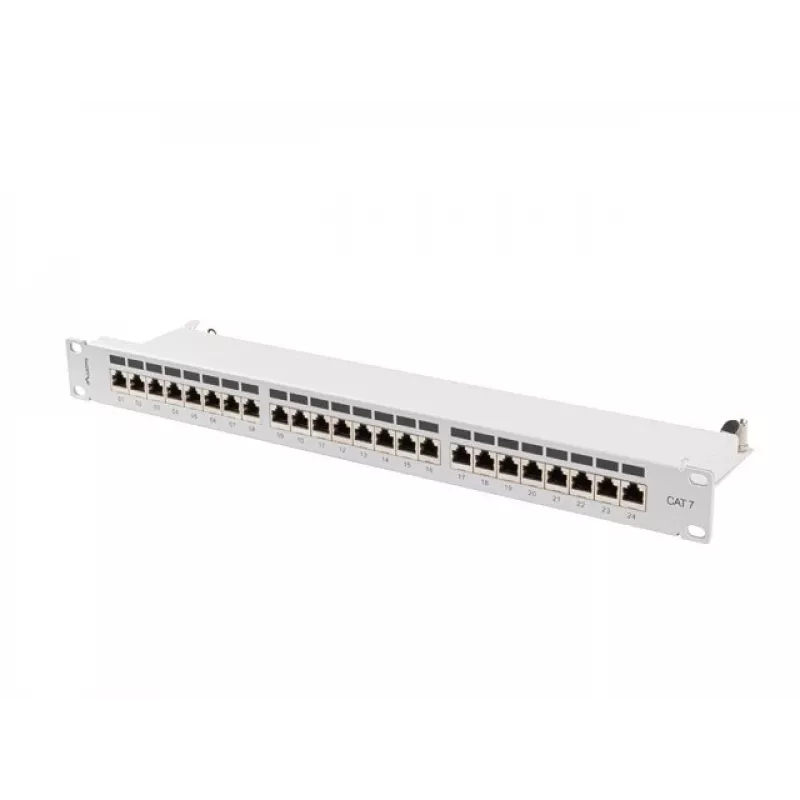 Painel de ligações Lanberg PPS7-1024-S de 19 polegadas 1U, 24 portas, Cat7, FTP blindado, cinzento