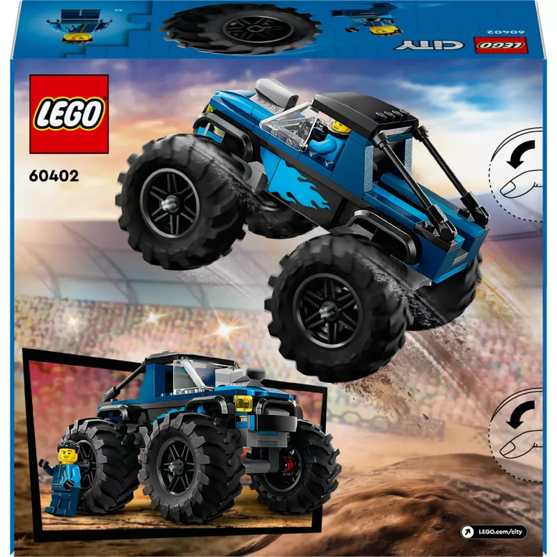 Brinquedo de construção LEGO City 60402 Monster Truck azul com pneus grandes, 148 peças, 1 minifigura, idade 5+