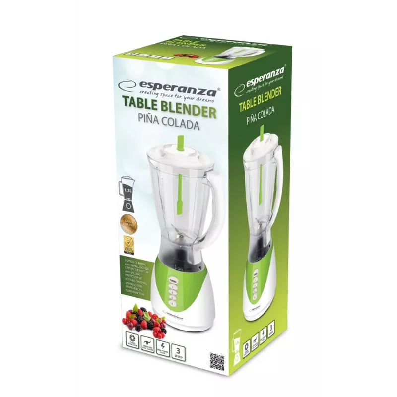 Batedeira de mesa ESPERANZA EKM023G Piña Colada verde, 350 W, jarro de 1,5 litros, 3 programas, lâminas de aço inoxidável