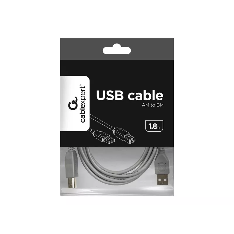 Cabo USB 2.0 ficha A para ficha B, 1,8 m, cinzento