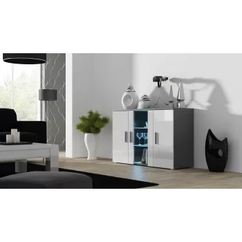 Aparador Cama Sideboard 120 cm SOHO S7 cinzento/branco brilhante