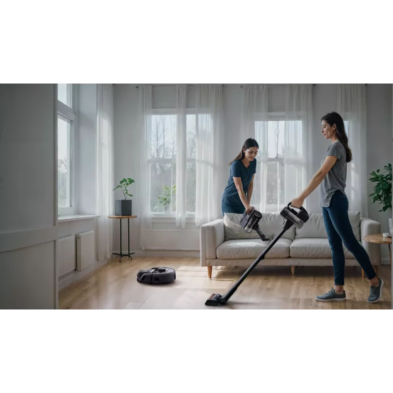 Aspirador robô Eufy E20 preto — redondo, base com saco de pó, 150 minutos de autonomia, 35 cm de diâmetro