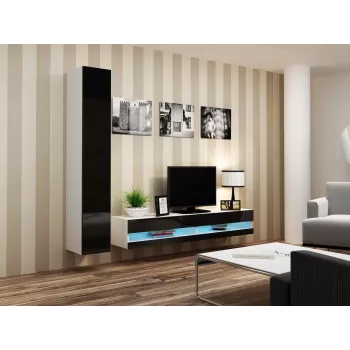 Suporte de TV Cama Meble VIGO NEW 30/180/40, tampo branco, estrutura preta brilhante, 1800×400×300 mm