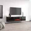 Móvel de TV cama meble LUXE 301126 com lareira elétrica integrada, 182,6×34,5×37,5 cm, preto brilhante