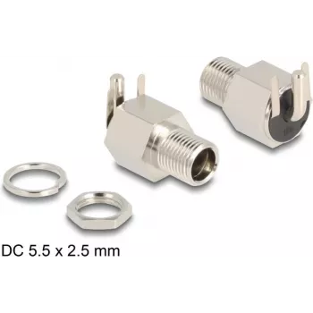 Conector DeLOCK DC 5,5 x 2,5 mm conector fêmea ligação de solda para encastrar angular 20 V 10 A