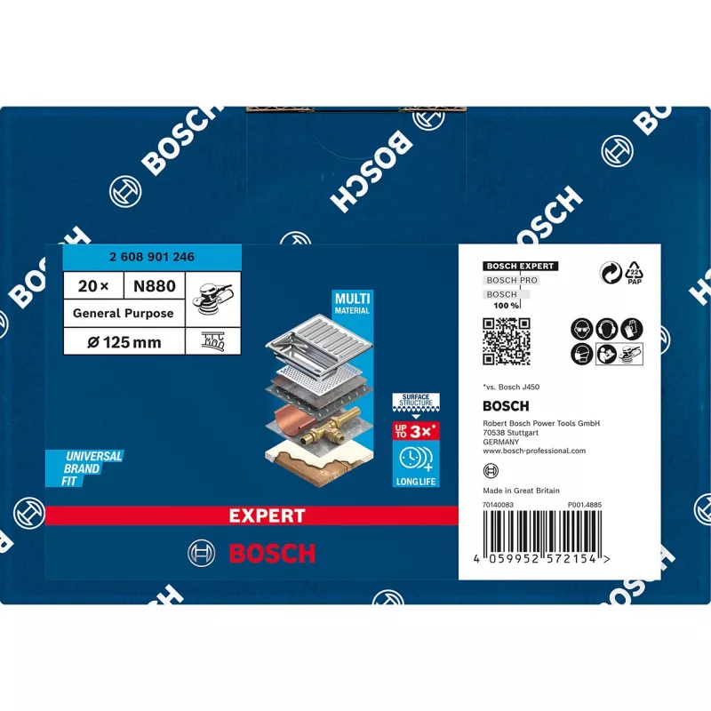 Bosch Expert N880 - feltro de polimento - para aço inoxidável, metal não ferroso, utilização universal, chapas de aço, tinta sobre madeira - 20 peças - disco