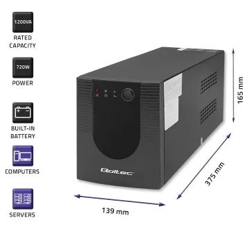 Fonte de alimentação ininterrupta UPS Qoltec 53775 1,2 kVA 720 W 4 tomadas AC