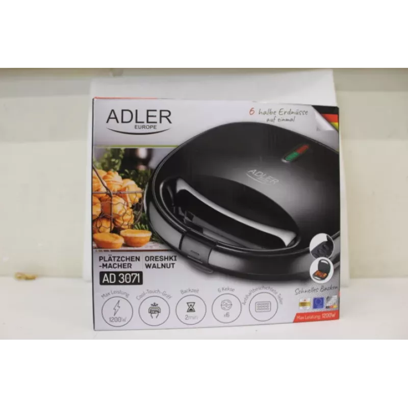 SALE OUT. Máquina de bolachas de nozes Adler | AD 3071 | 750 W | Quantidade de massa 12 | Nozes | preto | EMBALAGEM DANIFICADA