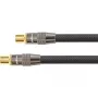 Cabo de antena SAT, ficha IEC/coaxial macho para fêmea, banhado a ouro, blindagem 120 dB, 75 Ohm, trança de nylon preta, 30 m, Série PYTHON® (GC-M2020)