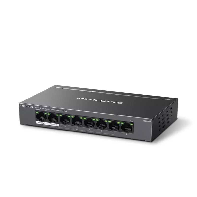 Switch de secretária Mercusys MS108GP 8 portas Gigabit com 7 portas PoE