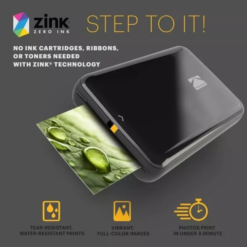 Impressora fotográfica móvel instantânea Kodak STEP Cor ZINK 2x3'' 1 ppm, Bluetooth, Preto