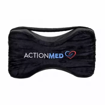 Almofada ortopédica de proteção do joelho ActionMed PO500AM — suporte contornado de alinhamento da perna, capa lavável, preto