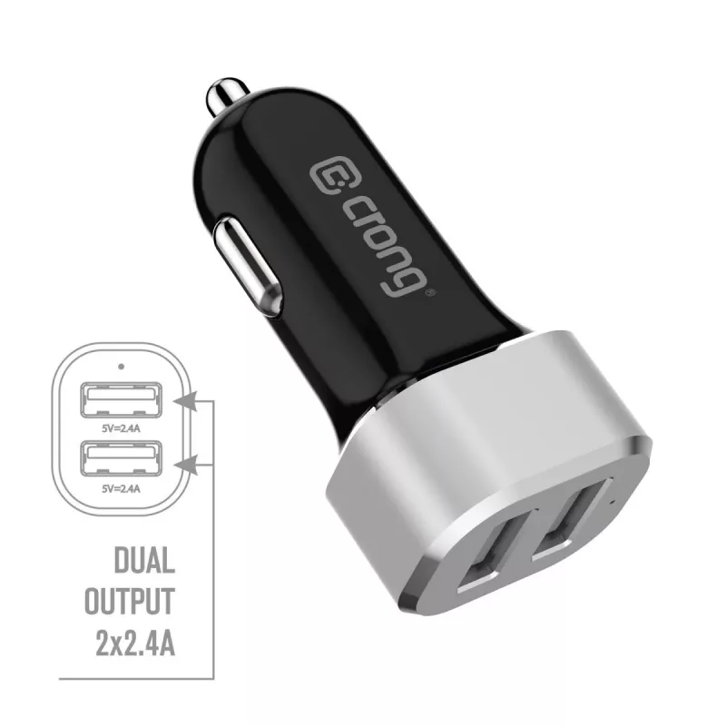Carregador de automóvel 2x USB 2,4A alumínio