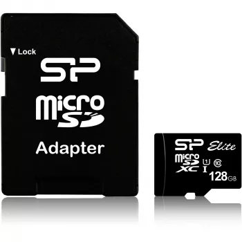 Cartão de memória MicroSDXC Silicon Power 128 GB UHS‑I (Class 10, U1), 85 MB/s, preto, com adaptador SD