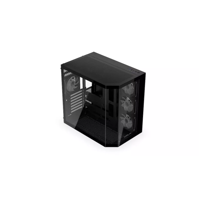 Krux Empero KRXD010 caixa de PC Midi Tower, ATX, vidro temperado, 4 ventoinhas ARGB de 120 mm, preta - placa gráfica até 420 mm, dissipador de CPU até 155 mm, 2x 3,5" + 3x 2,5" baias