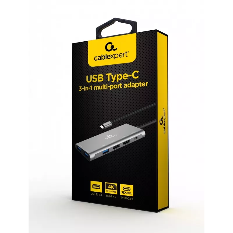 Gembird A-CM-COMBO3-03 adaptador multifunções USB Type-C 3 em 1 (hub + HDMI + PD)