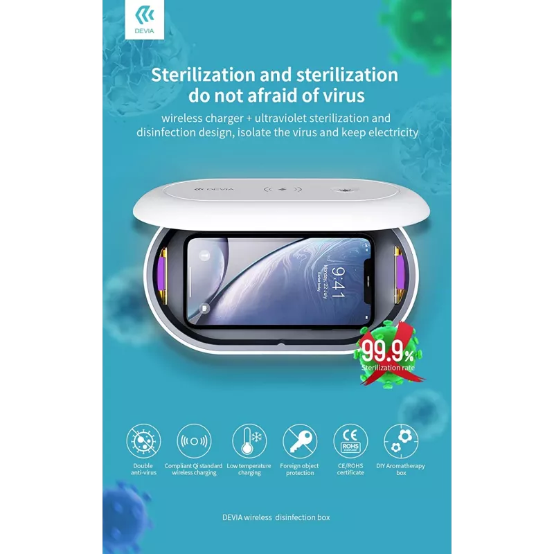 Devia Estação de carregamento sem fios com caixa de desinfeção, branco