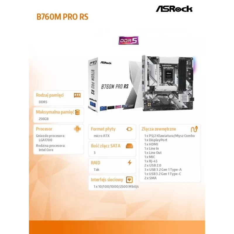 Placa-Mãe ASRock B760M Pro RS DDR5 Micro-ATX
