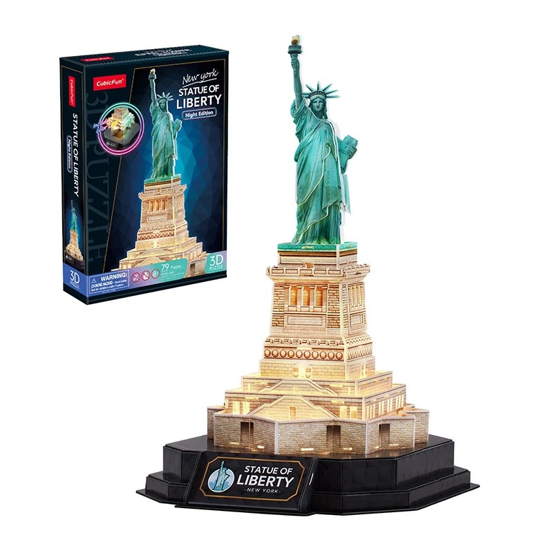 Puzzle 3D CubicFun 306-L536H Estátua da Liberdade Night Edition — kit de montagem com iluminação LED