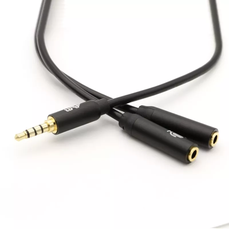 Adaptador TB splitter mini jack 3,5 mm 1x ficha 3,5 mm para 2x conector fêmea 3,5 mm, modelo AKTBXAJ0P2J030B