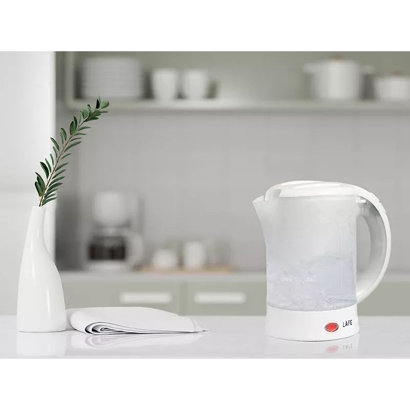 Chaleira elétrica LAFE LAFCZA45865, aço inoxidável, 0,6 L, 600 W, cinzento claro, tampa de bloqueio rebatível