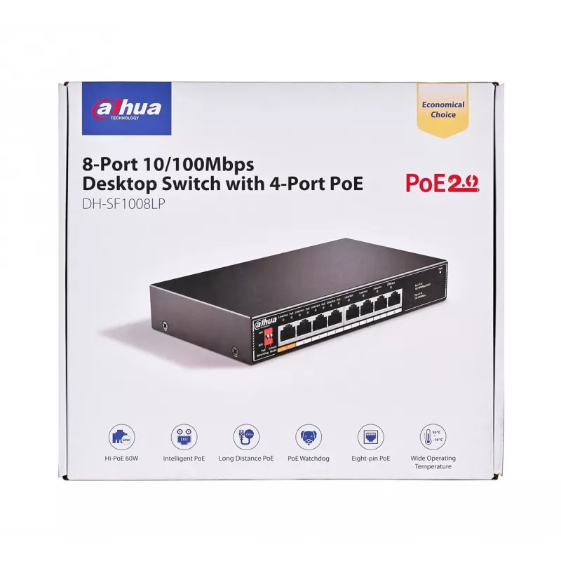 Dahua Technology PoE SF1008LP switch não gerido L2 Fast Ethernet (10/100) Power over Ethernet (PoE) preto