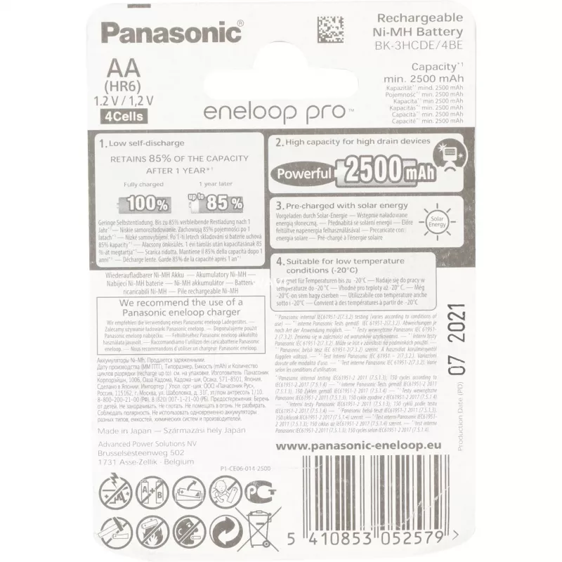 Pilha recarregável AA Panasonic BK-3HCCE/4BE NiMH 1,2 V 4 unid.