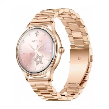 Smartwatch Colmi L28 com caixa dourada e bracelete de aço inoxidável dourada