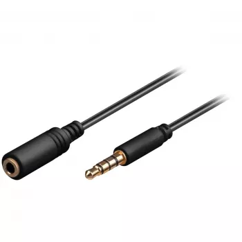 Cabo de extensão jack 3,5 mm Wentronic Goobay, preto, 3 m - ficha jack 3,5 mm (4 polos, estéreo) > conector fêmea jack 3,5 mm (4 polos, estéreo) (62480)
