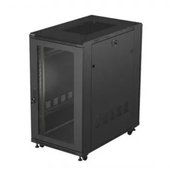 Armário rack 19 polegadas LANBERG FF01-6022-23B, 22U, 600×1000 mm, preto, portas perfuradas