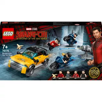 Conjunto LEGO Marvel Fuga dos Dez Anéis 76176 com minifiguras e veículos