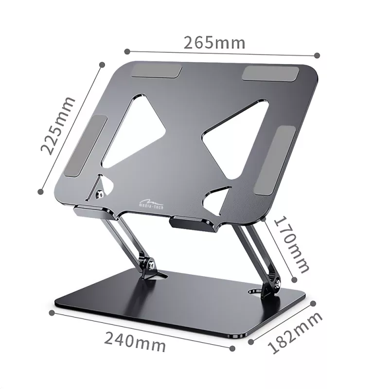 Suporte para portátil MEDIA-TECH MT2661 — de altura ajustável, design dobrável em alumínio para portáteis até 17 polegadas