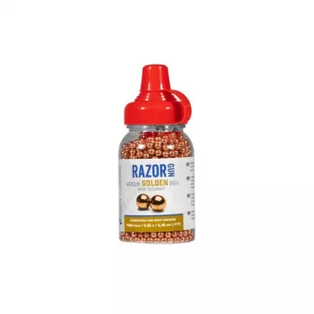Chumbos RazorGun 4,46 mm BBs de aço, acabamento cobre, 1500 unid., distribuidor de plástico