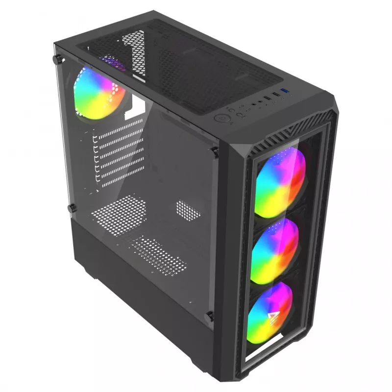 Savio Noctis Glass RGB Cube caixa para PC, ATX/Micro-ATX/Mini-ITX, frente de vidro temperado, ventoinhas RGB, preta