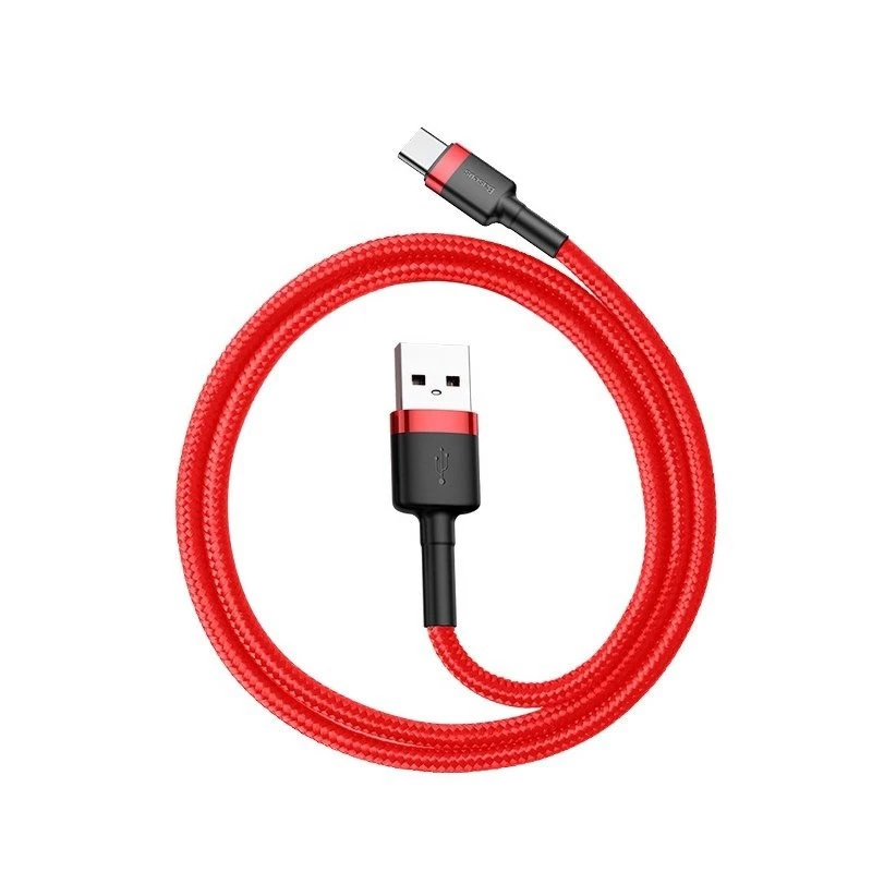 Cabo USB 2.0 A para USB-C Baseus CATKLF-B09 1m QC3.0 trançado em nylon vermelho, carregamento rápido e sincronização de dados