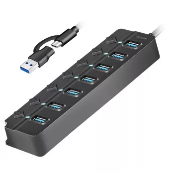 Hub USB 3.2 Gen 1, 7 portas com interruptor ligar/desligar, preto