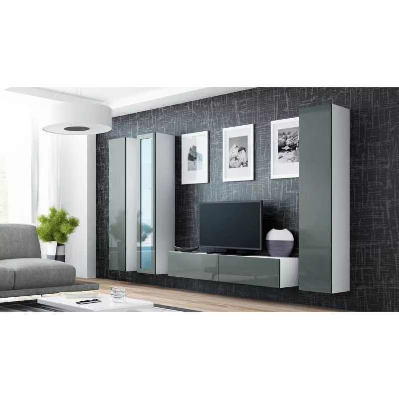 Vitrina Cama VIGO '180' 180/40/30 branco/cinzento brilhante