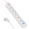 Extensão elétrica MACLEAN MCE395 W — 5 tomadas, 3× USB A, 110–240 V AC, 2,1 A USB, máx. 2500 W, branco, cabo de 1,5 m