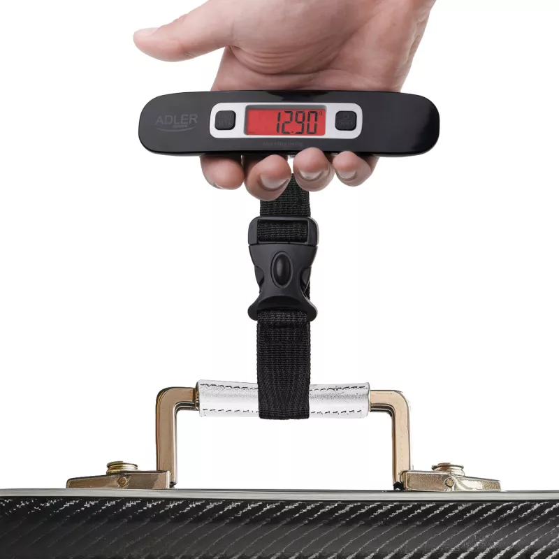 Balança de bagagem Adler AD 8190 desligar automático carga máxima 50 kg indicador de bateria fraca; indicador de sobrecarga; intervalo de medição: de 50 g a 50 kg